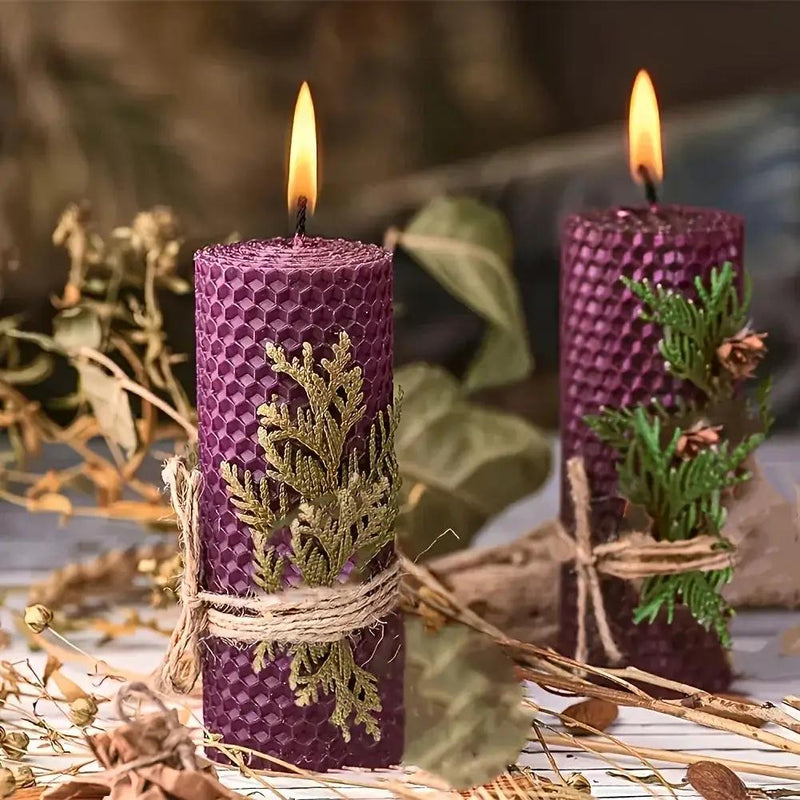 Beeswax Candles with Dried Flowers, Multicolor 4 Piece Oval Set by House Of Avana