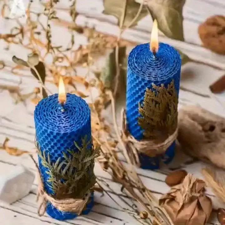 Beeswax Candles with Dried Flowers, Multicolor 4 Piece Oval Set by House Of Avana