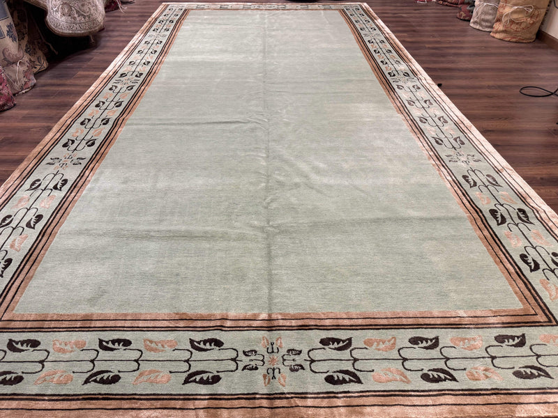 Palace Size Nepali Rug 9x18, Open Field, Light Mint Green, Wool Hand Knotted, Modern Contemporary by Jewel Rugs