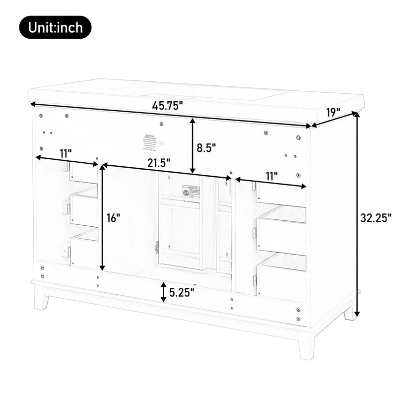 Bathroom Vanity Cabinet Only, 6 Soft Close Drawers & Double Doors With 2 Tier Shelves - White by HouseOfZazla