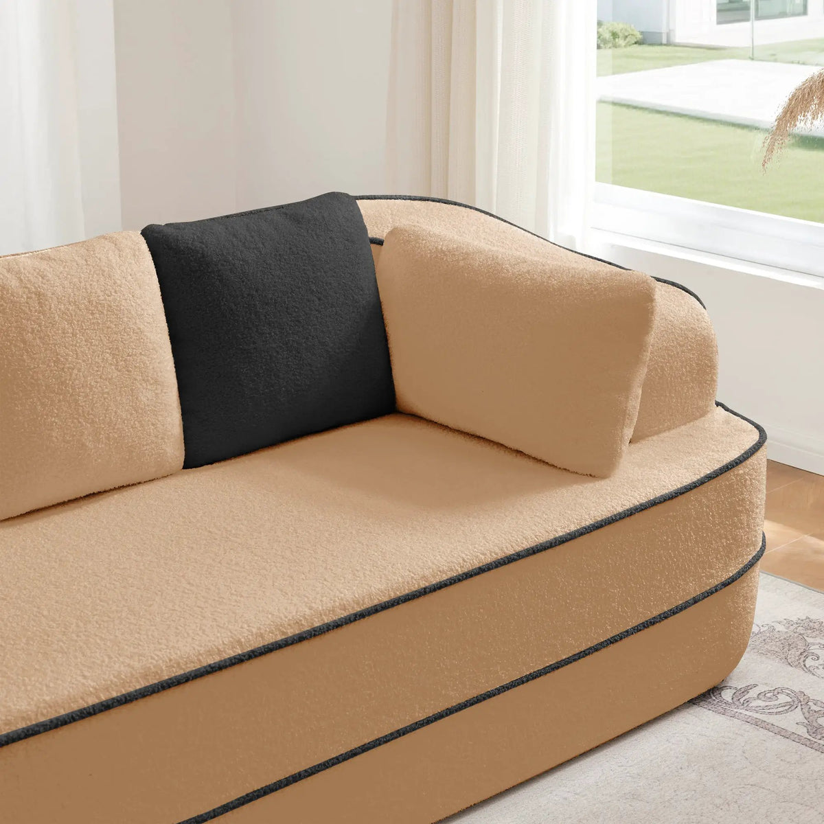 Elysees Right Chaise Sofa W/Pillows Teddy Fabric -Camel by HouseOfZazla