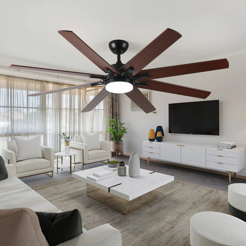 Large Ceiling Fans With Lights And Remote, Indoor / Outdoor Modern Ceiling Fan For Kitchen Living Room Patio, 6 Speed Reversible Quiet DC Motor, Dual Finish 8 Blades - Black by Unique Piece Furniture