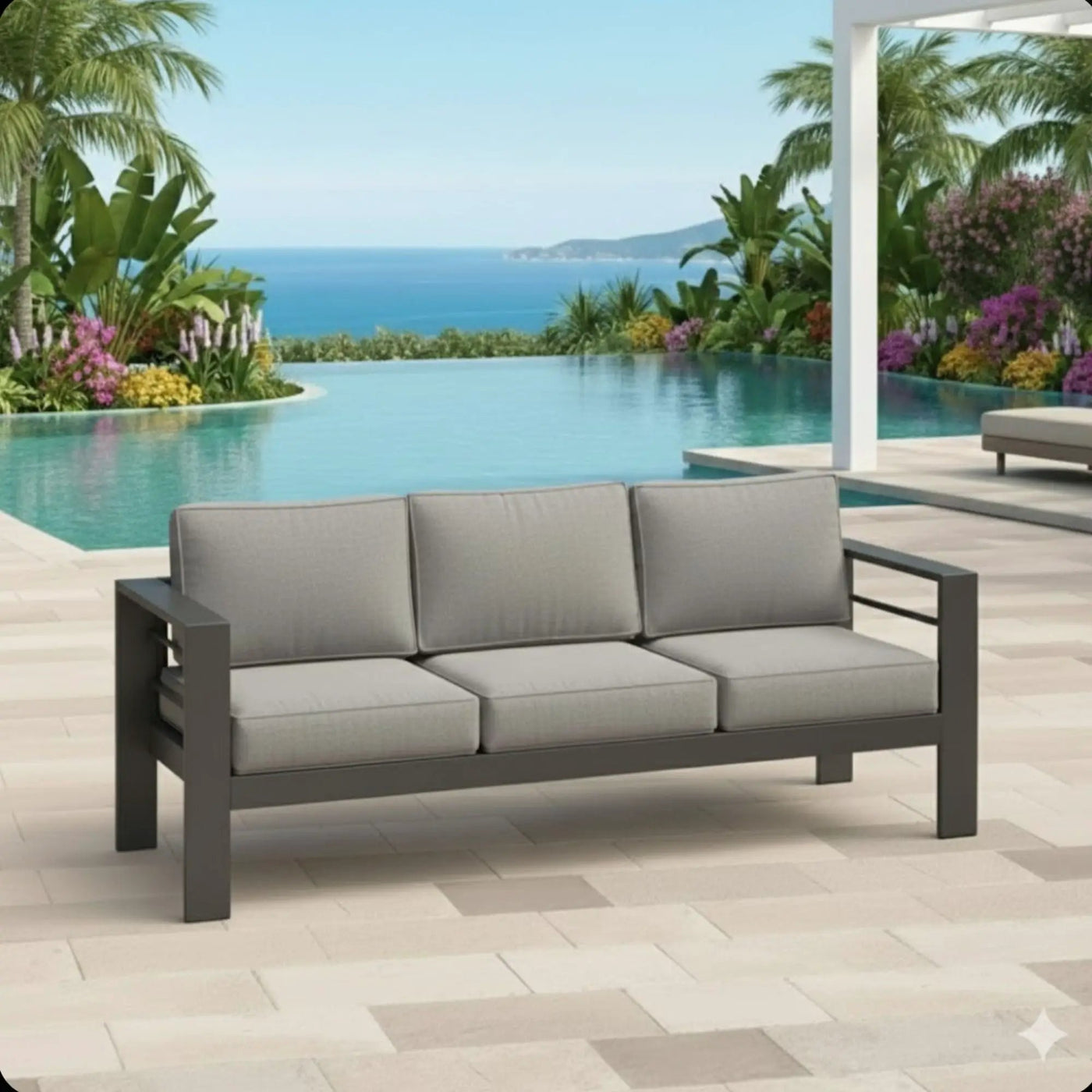 All-Weather Patio Sofa With Cushions, 3 Seat Outdoor Couch by HouseOfZazla