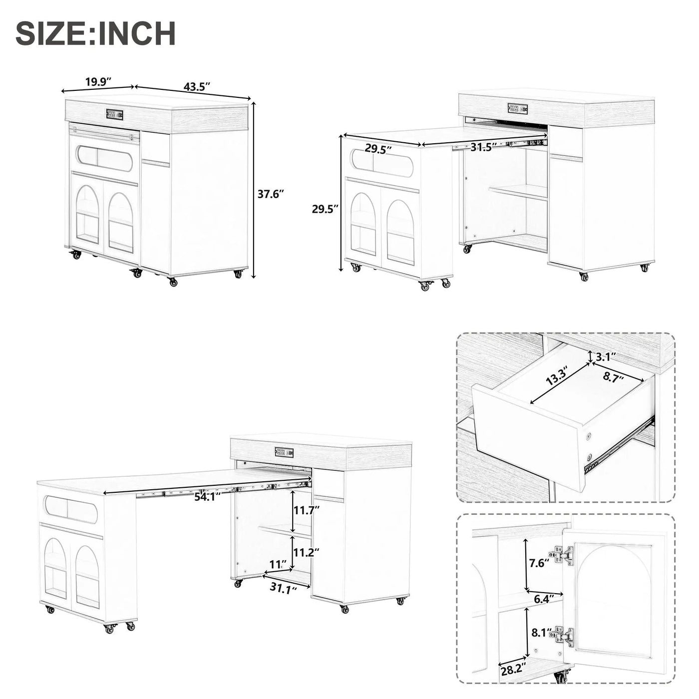 Extendable Dining Table With Folding Top, Rolling Kitchen Island With Drawers And Power Outlet by HouseOfZazla