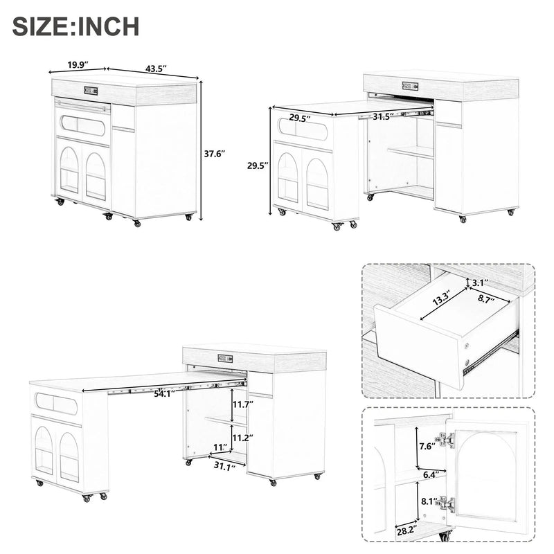 Extendable Dining Table With Folding Top, Rolling Kitchen Island With Drawers And Power Outlet by Unique Piece Furniture