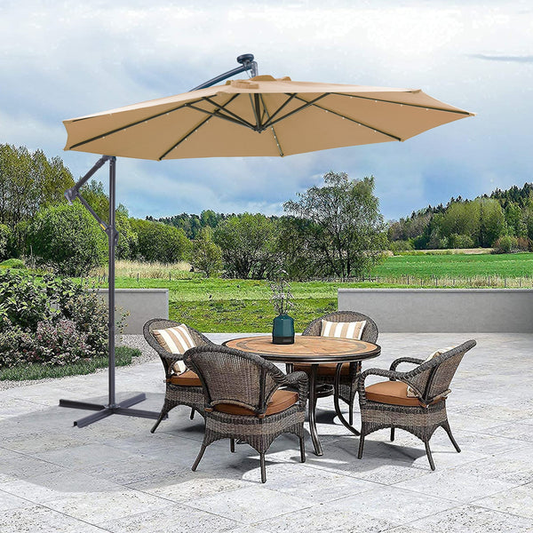 10 ft Cantilever Patio Umbrella with 32 LED Lights - Taupe, photo 2 of 8