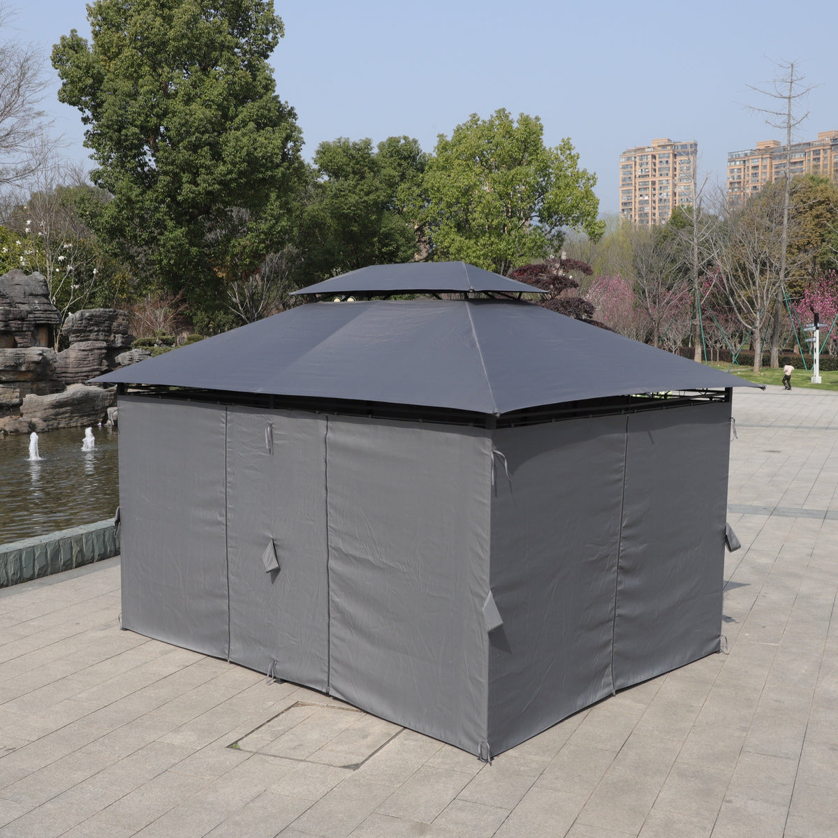 13x10 Ft Outdoor Patio Gazebo with Ventilated Double Roof - Grey, photo 11 of 20