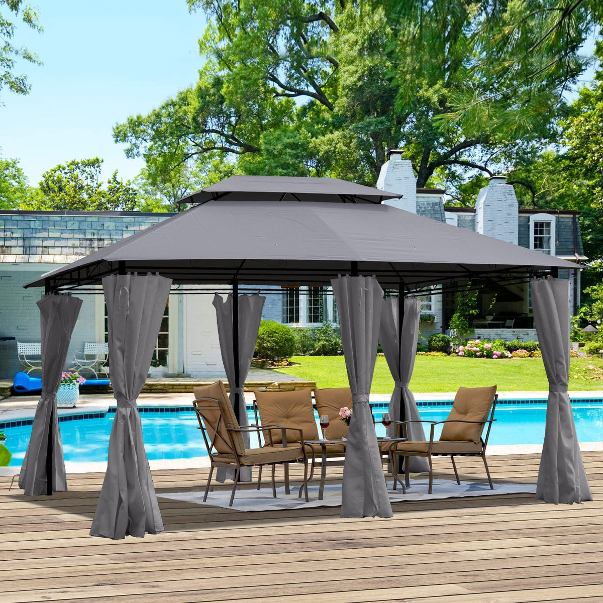 13x10 Ft Outdoor Patio Gazebo with Ventilated Double Roof - Grey, photo 2 of 20