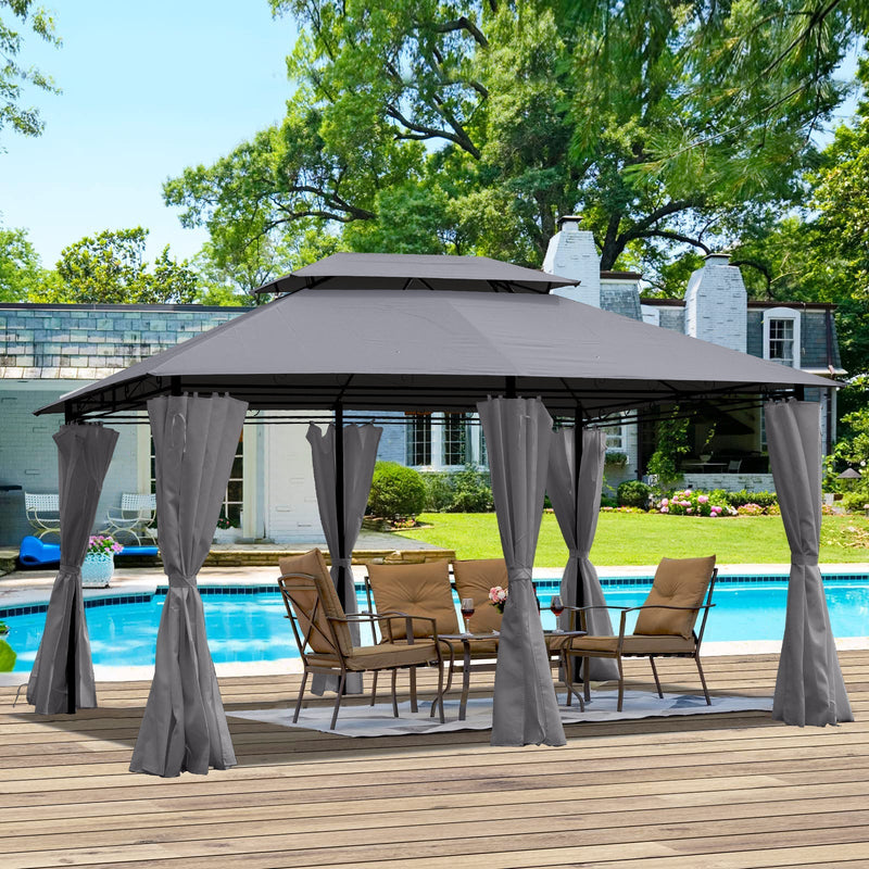 13x10 Ft Outdoor Patio Gazebo with Ventilated Double Roof - Grey, photo 2 of 20