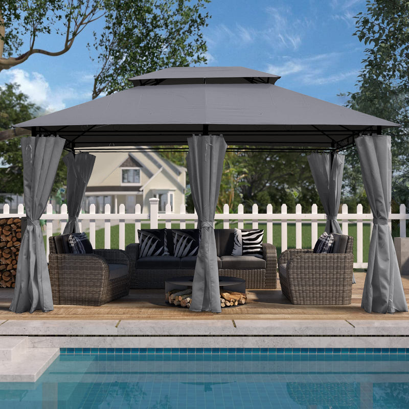 13x10 Ft Outdoor Patio Gazebo with Ventilated Double Roof - Grey, photo 4 of 20