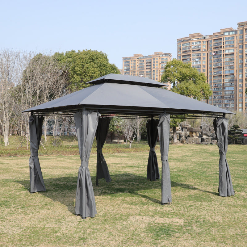 13x10 Ft Outdoor Patio Gazebo with Ventilated Double Roof - Grey, photo 5 of 20