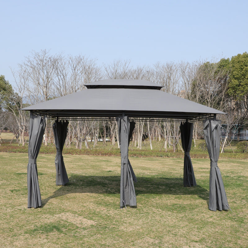 13x10 Ft Outdoor Patio Gazebo with Ventilated Double Roof - Grey, photo 6 of 20