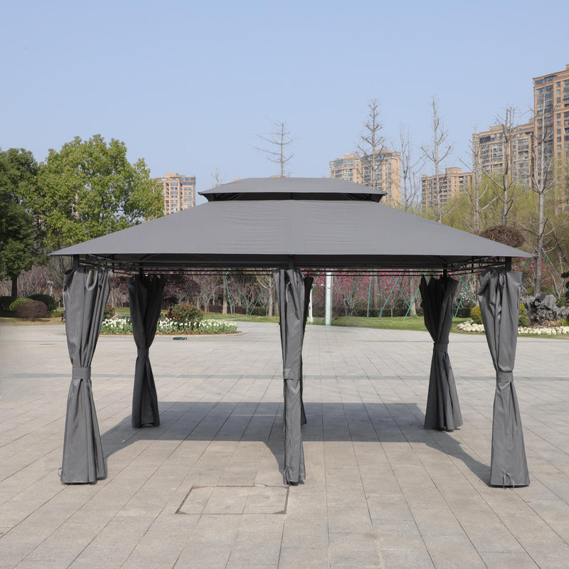 13x10 Ft Outdoor Patio Gazebo with Ventilated Double Roof - Grey, photo 7 of 20