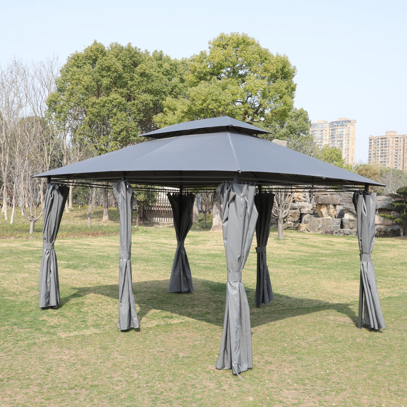 13x10 Ft Outdoor Patio Gazebo with Ventilated Double Roof - Grey, photo 8 of 20