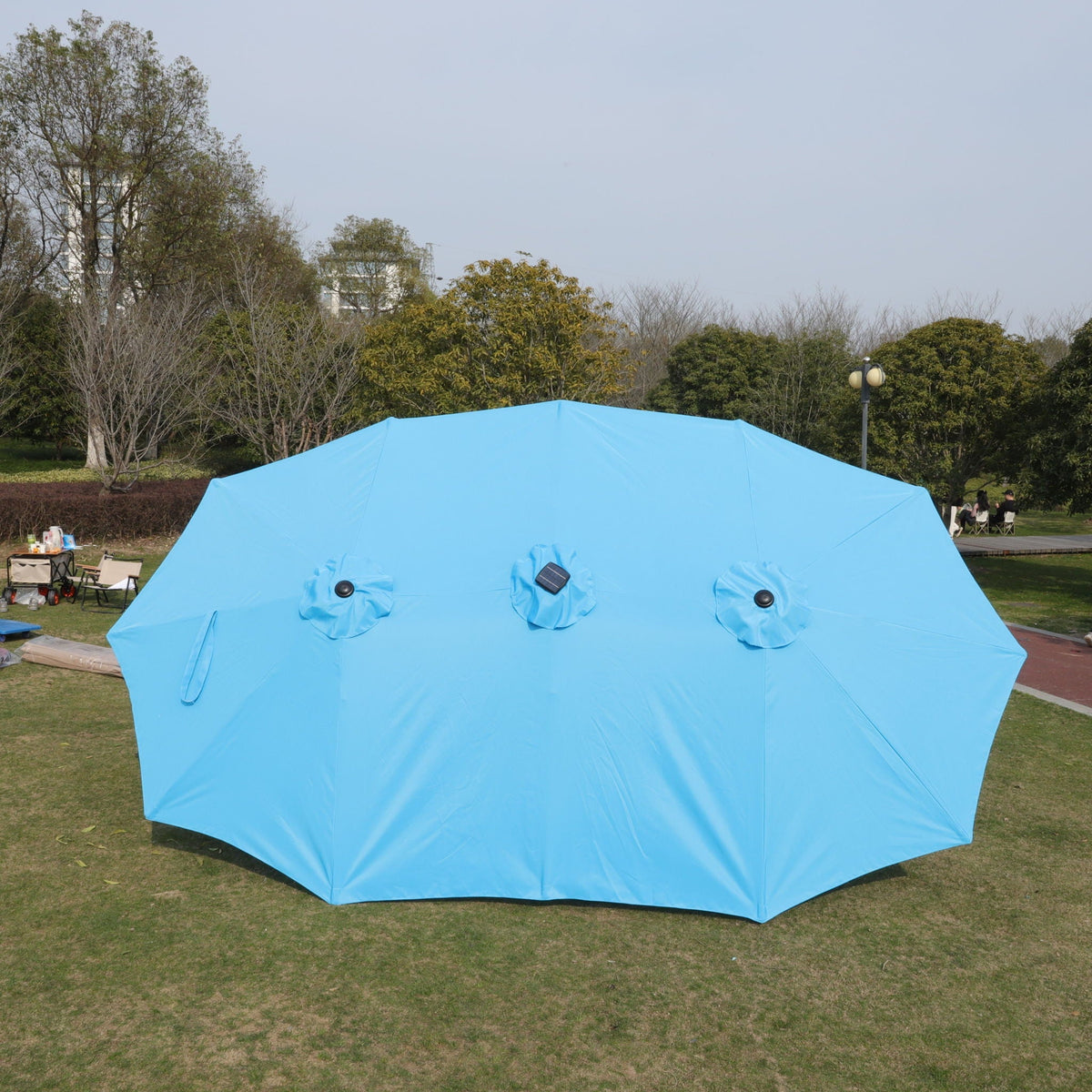 Double-Sided Outdoor Market Umbrella with Integrated Lights and Base - Red, Light Brown, or Light Blue, photo 4 of 12