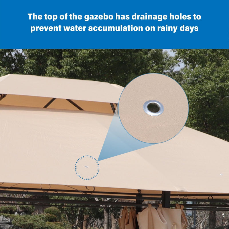 Khaki Outdoor Patio Gazebo Canopy Tent with Ventilated Double Roof, photo 16 of 18