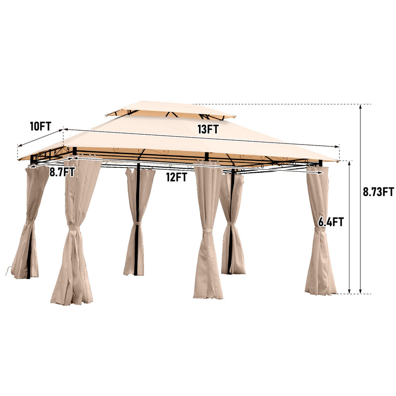 Khaki Outdoor Patio Gazebo Canopy Tent with Ventilated Double Roof, photo 3 of 18