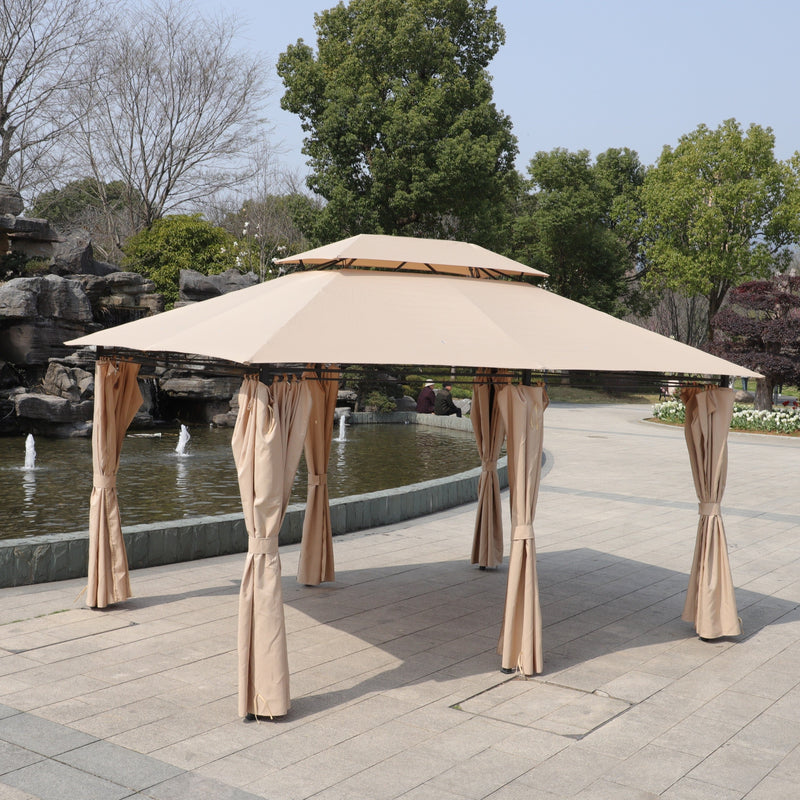 Khaki Outdoor Patio Gazebo Canopy Tent with Ventilated Double Roof, photo 7 of 18