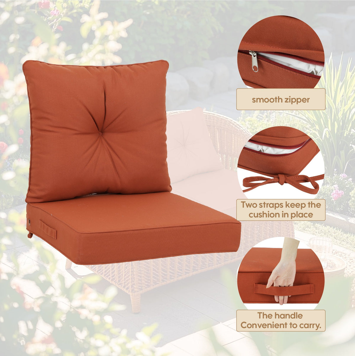 Outdoor Deep Seat Cushions with Waterproof, Fade-Resistant Fabric - Set of 2, photo 2 of 9