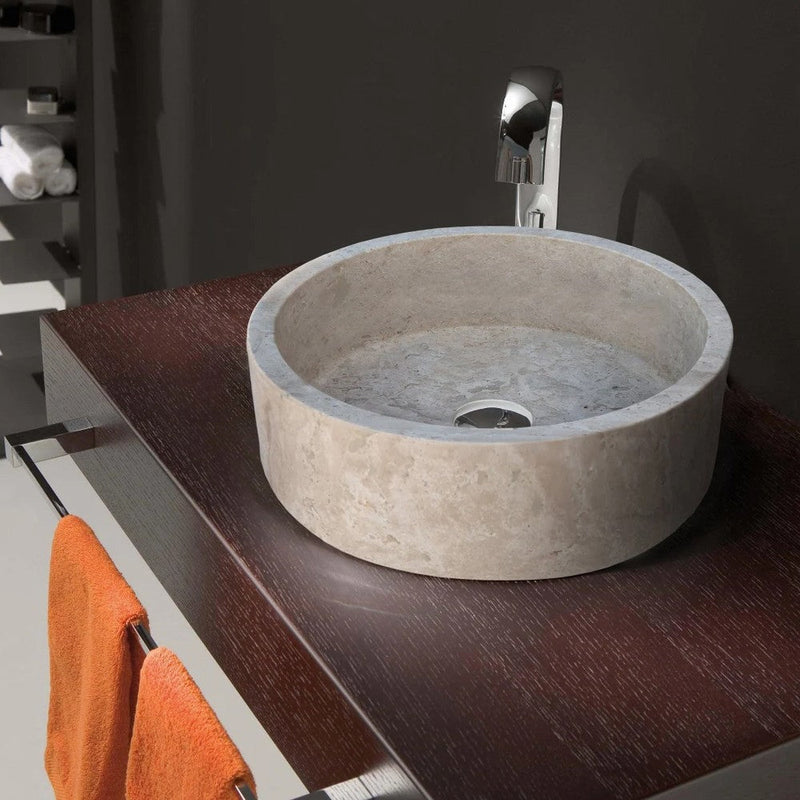 Natural Stone Beige Travertine Vessel Sink Honed (D)16" (H)6" by GobekDesign