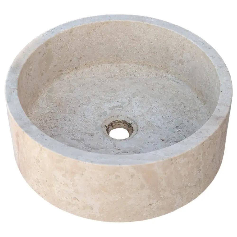 Natural Stone Beige Travertine Vessel Sink Honed Finish Round 16 inch Diameter 6 inch Height by GobekDesign