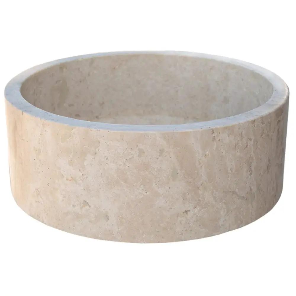 Natural Stone Beige Travertine Vessel Sink Honed Finish Round 16 inch Diameter 6 inch Height by GobekDesign