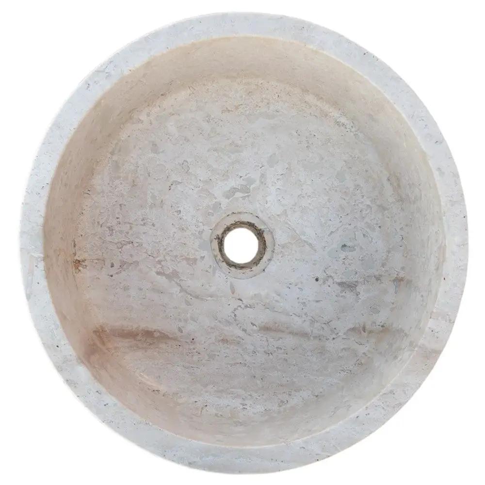 Natural Stone Beige Travertine Vessel Sink Honed Finish Round 16 inch Diameter 6 inch Height by GobekDesign