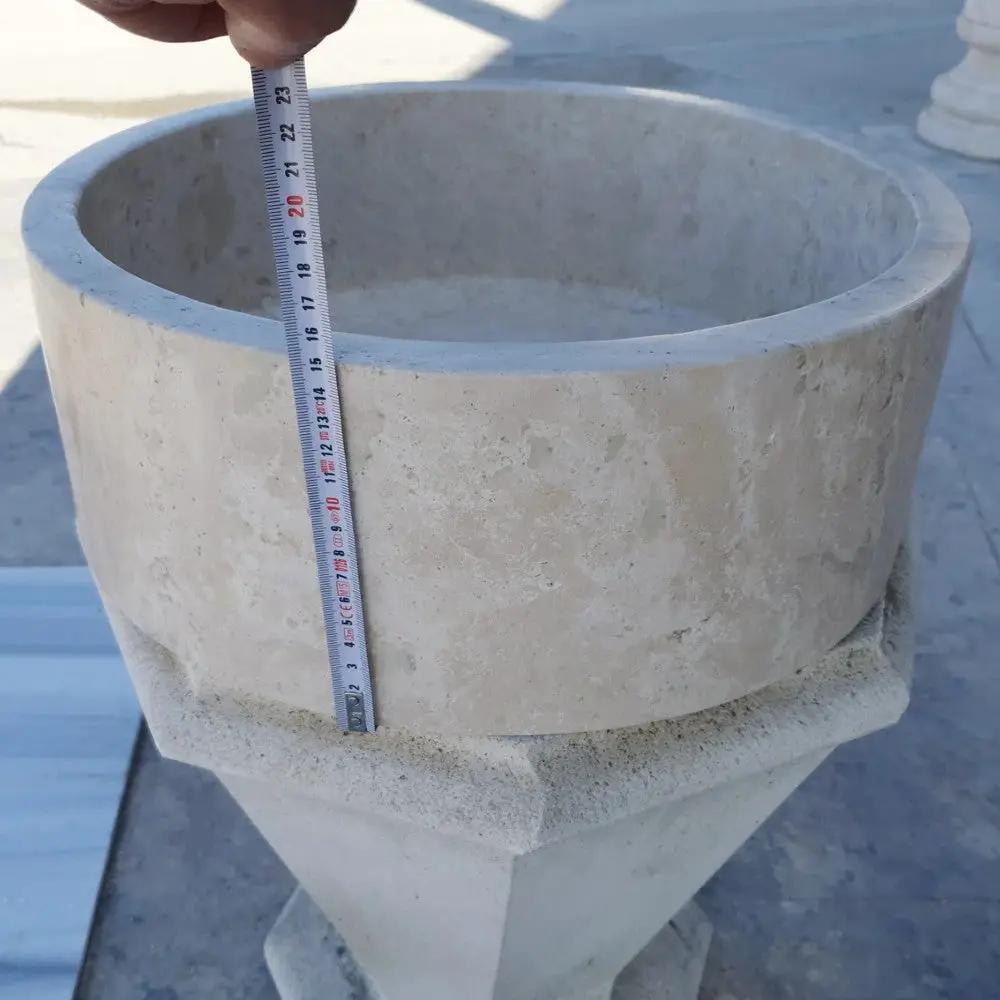 Natural Stone Beige Travertine Vessel Sink Honed Finish Round 16 inch Diameter 6 inch Height by GobekDesign