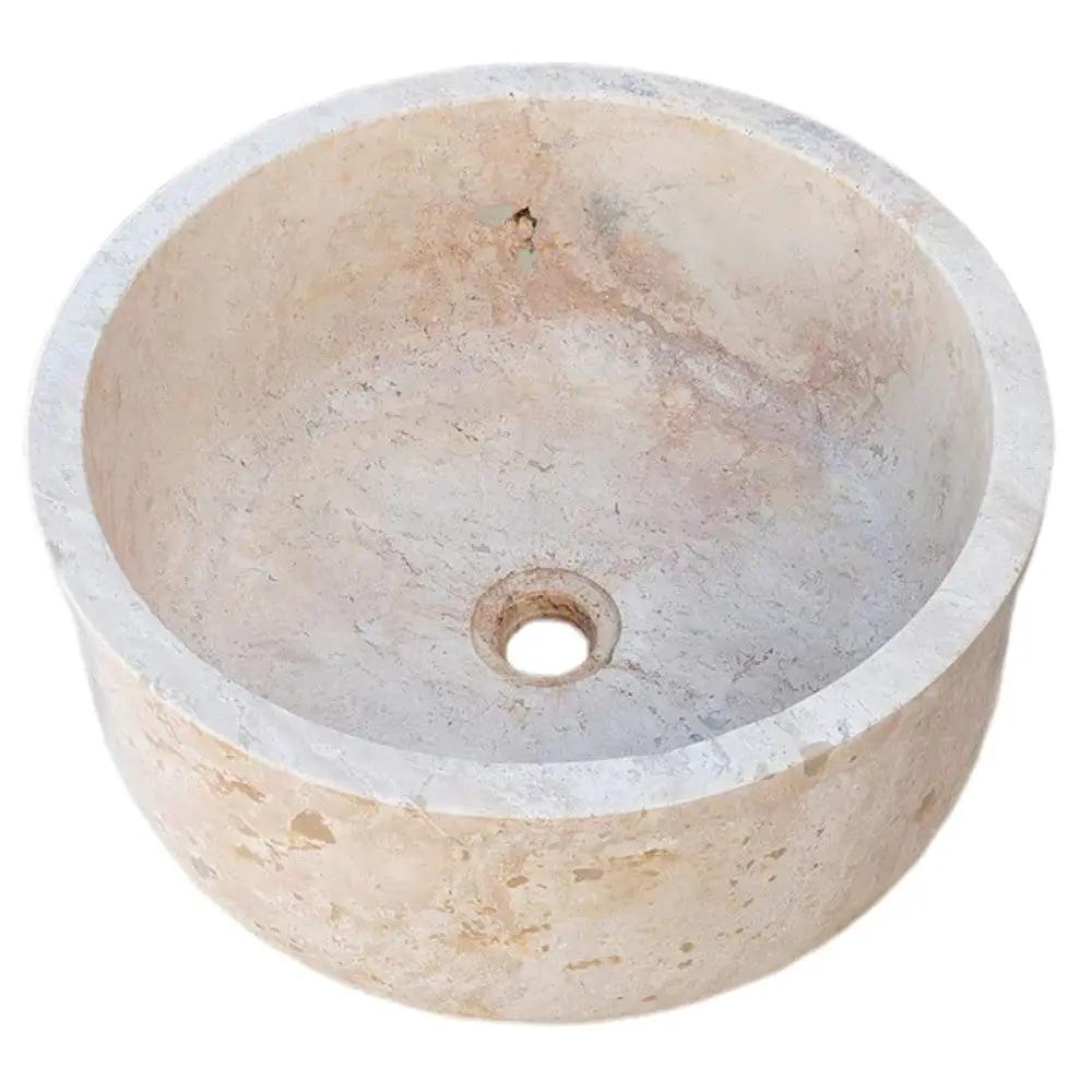 Beige Travertine Natural Stone Vessel Sink - Polished 16 inch by GobekDesign
