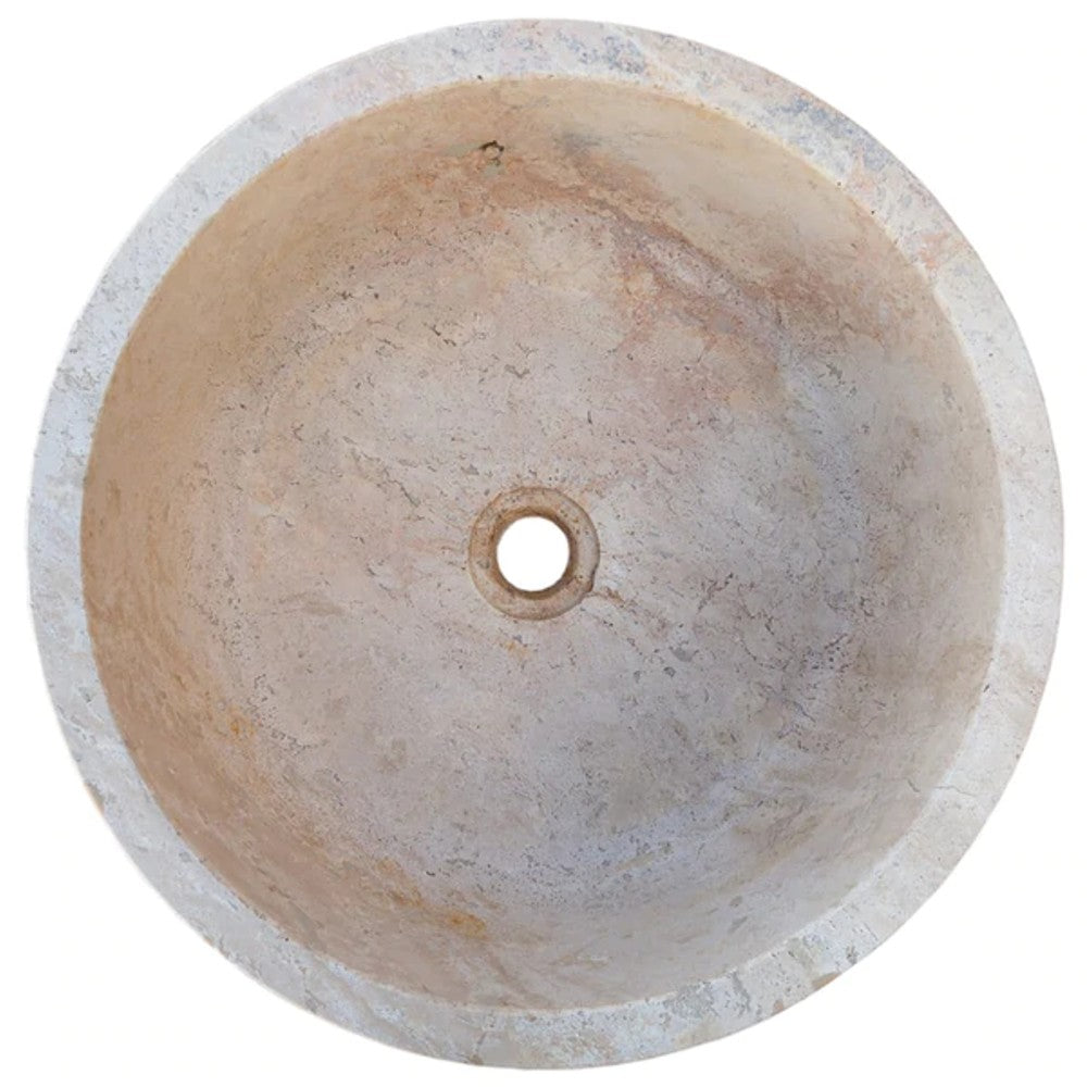 Natural Stone Beige Travertine Self-Rimming Drop-in Vessel Sink Polished (D)16" (H)6.5" by GobekDesign
