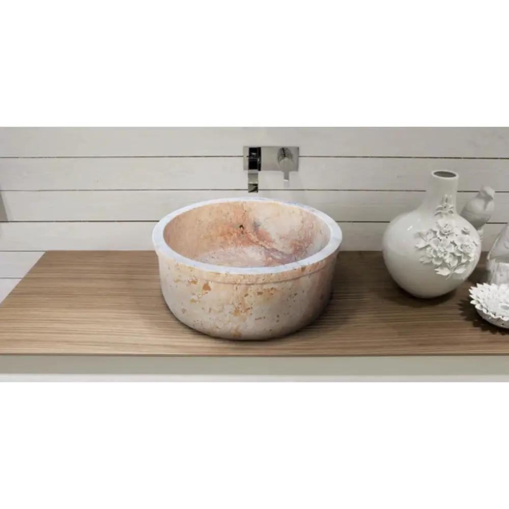 Beige Travertine Natural Stone Vessel Sink - Polished 16 inch by GobekDesign