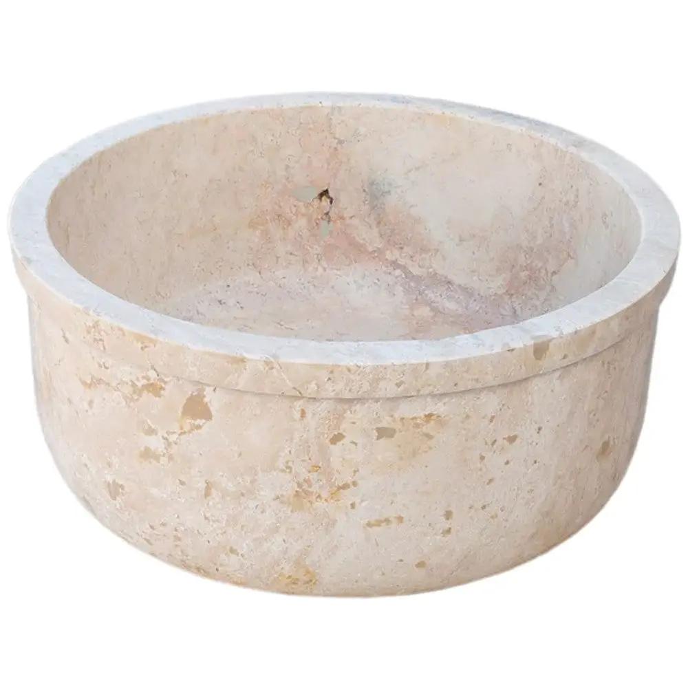 Beige Travertine Natural Stone Vessel Sink - Polished 16 inch by GobekDesign