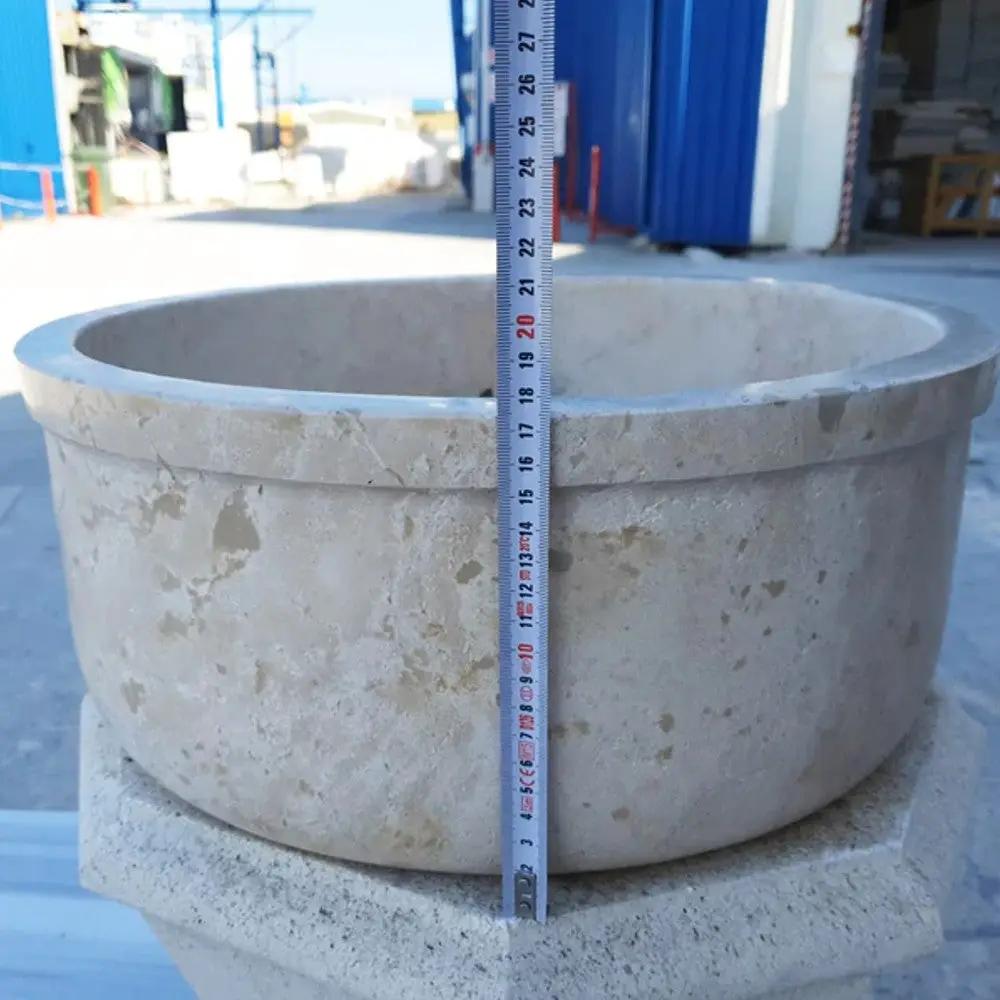Beige Travertine Natural Stone Vessel Sink - Polished 16 inch by GobekDesign