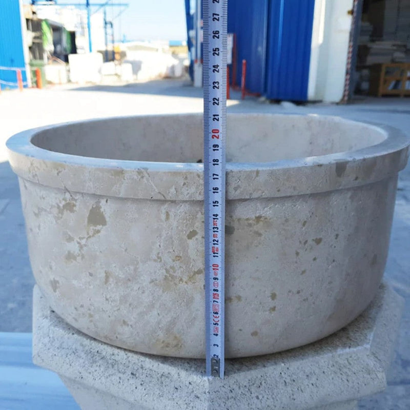 Natural Stone Beige Travertine Self-Rimming Drop-in Vessel Sink Polished (D)16" (H)6.5" by GobekDesign