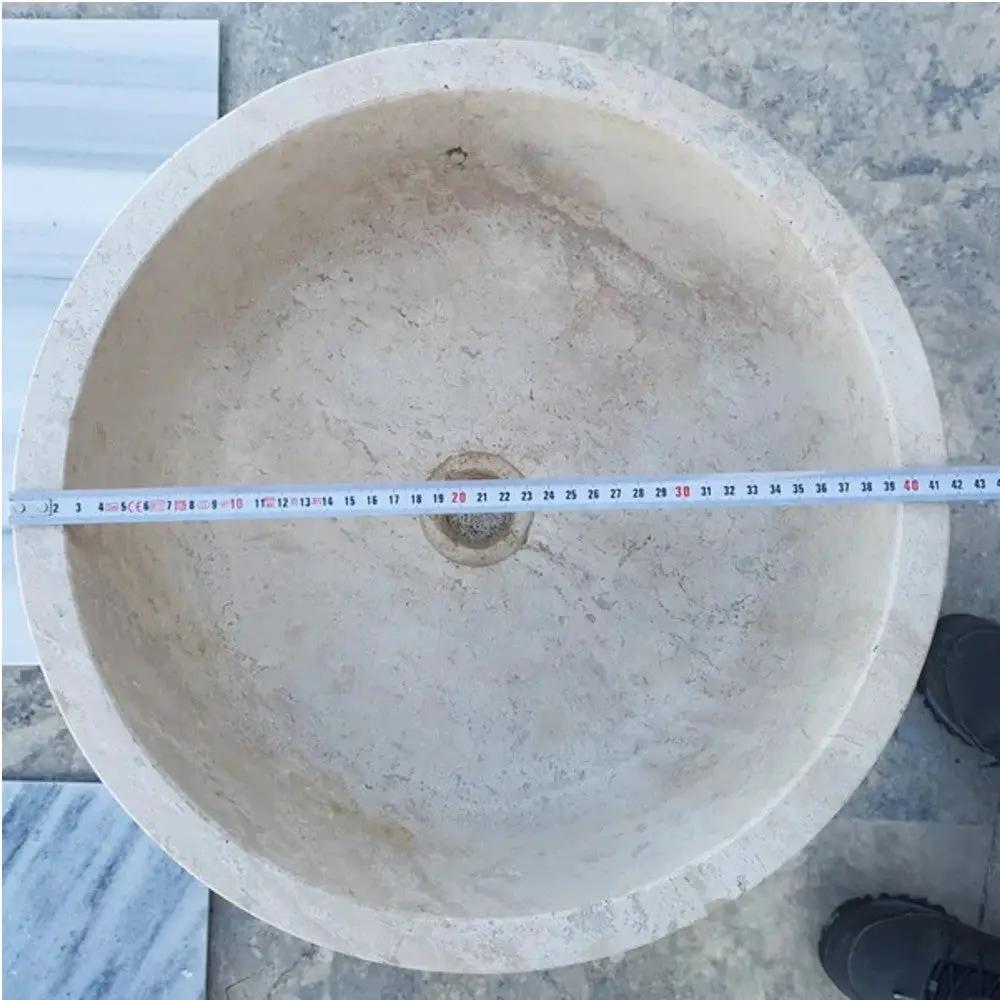 Beige Travertine Natural Stone Vessel Sink - Polished 16 inch by GobekDesign
