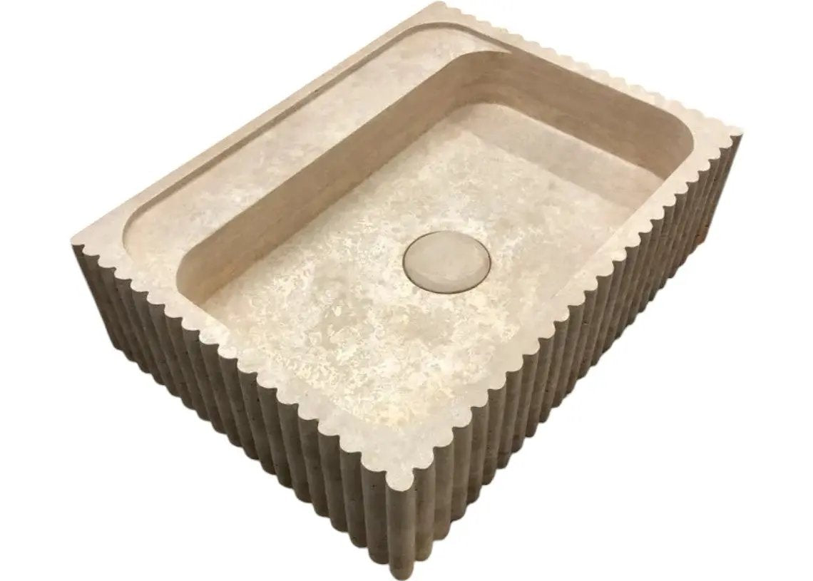 Beige Travertine Rectangular Wall Mount Bathroom Sink 20 x 24 by GobekDesign