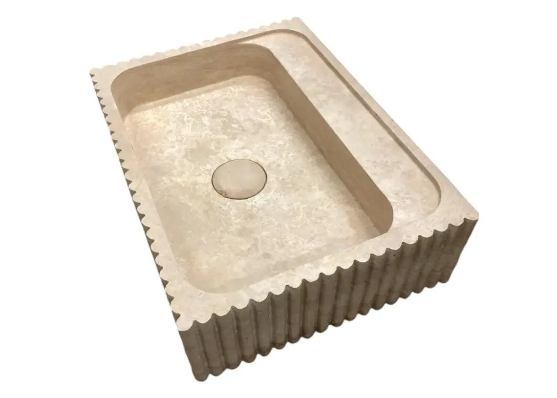 Beige Travertine Rectangular Wall Mount Bathroom Sink 20 x 24 by GobekDesign