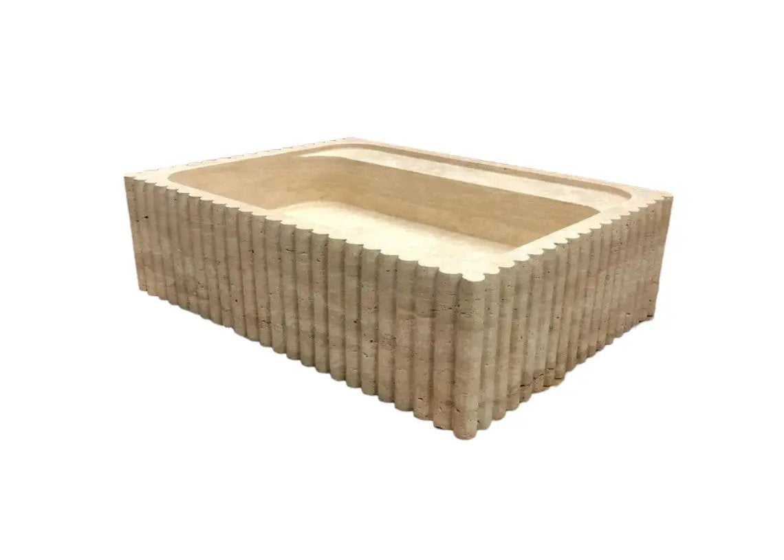 Beige Travertine Rectangular Wall Mount Bathroom Sink 20 x 24 by GobekDesign