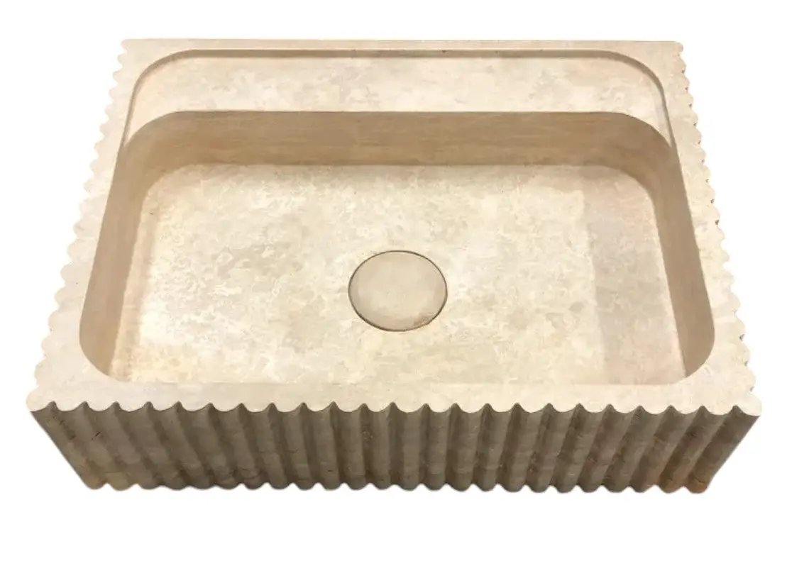 Beige Travertine Rectangular Wall Mount Bathroom Sink 20 x 24 by GobekDesign