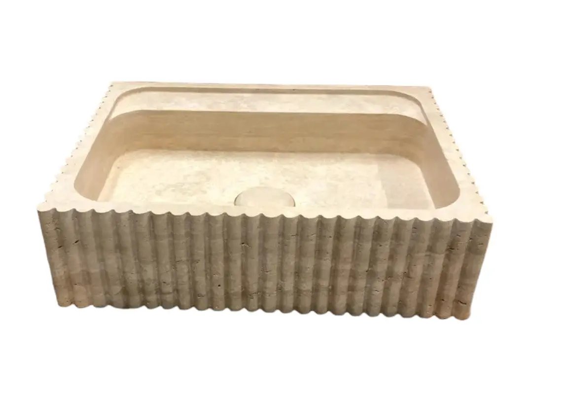 Beige Travertine Rectangular Wall Mount Bathroom Sink 20 x 24 by GobekDesign