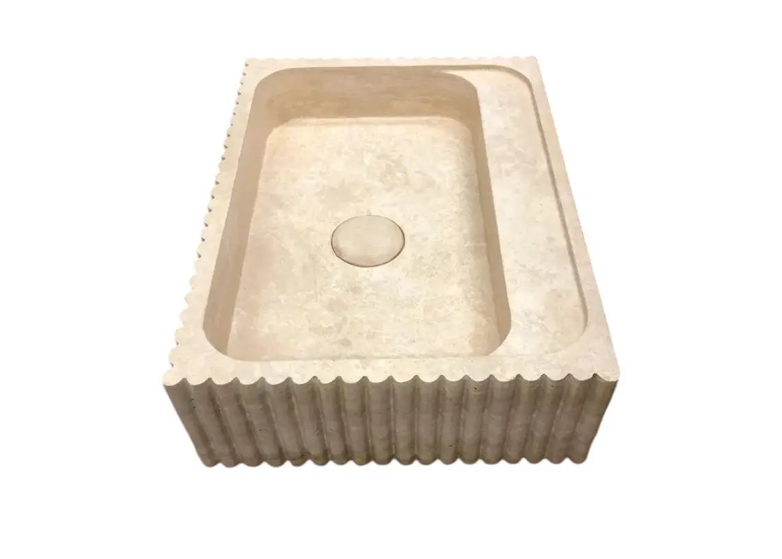 Beige Travertine Rectangular Wall Mount Bathroom Sink 20 x 24 by GobekDesign