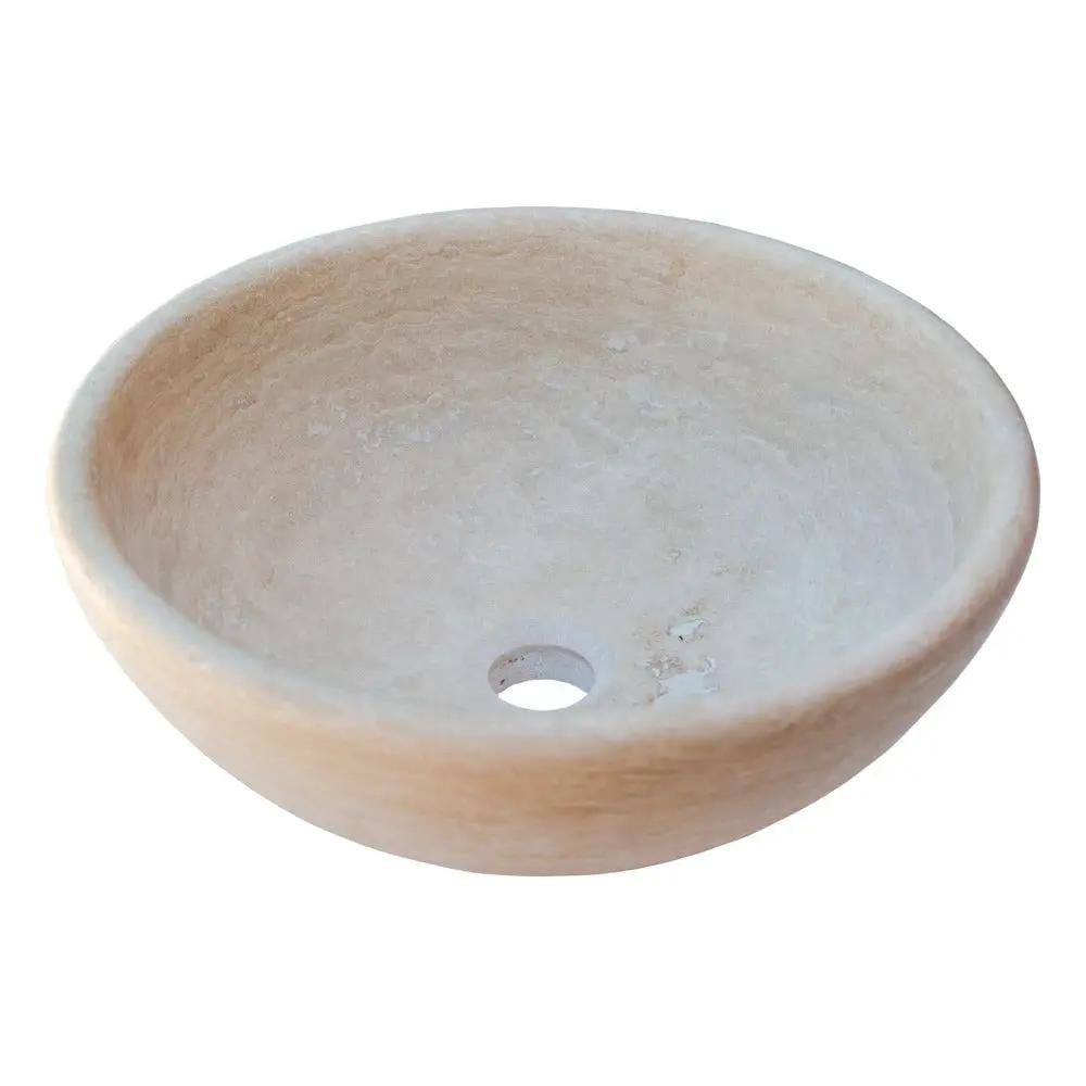 Beige Travertine Natural Stone Vessel Sink - Honed and Filled 16x6 by GobekDesign