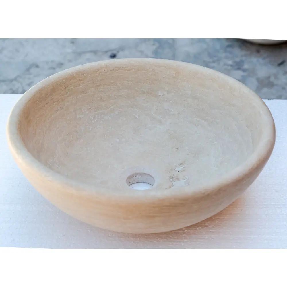 Beige Travertine Natural Stone Vessel Sink - Honed and Filled 16x6 by GobekDesign