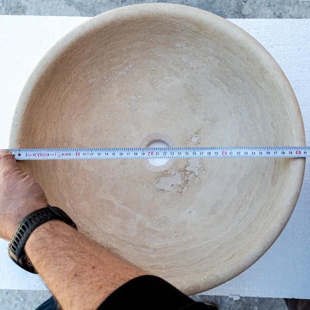 Beige Travertine Natural Stone Vessel Sink - Honed and Filled 16x6 by GobekDesign