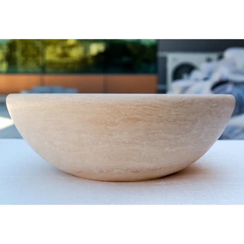 Beige Travertine Natural Stone Vessel Sink - Honed and Filled 16x6 by GobekDesign