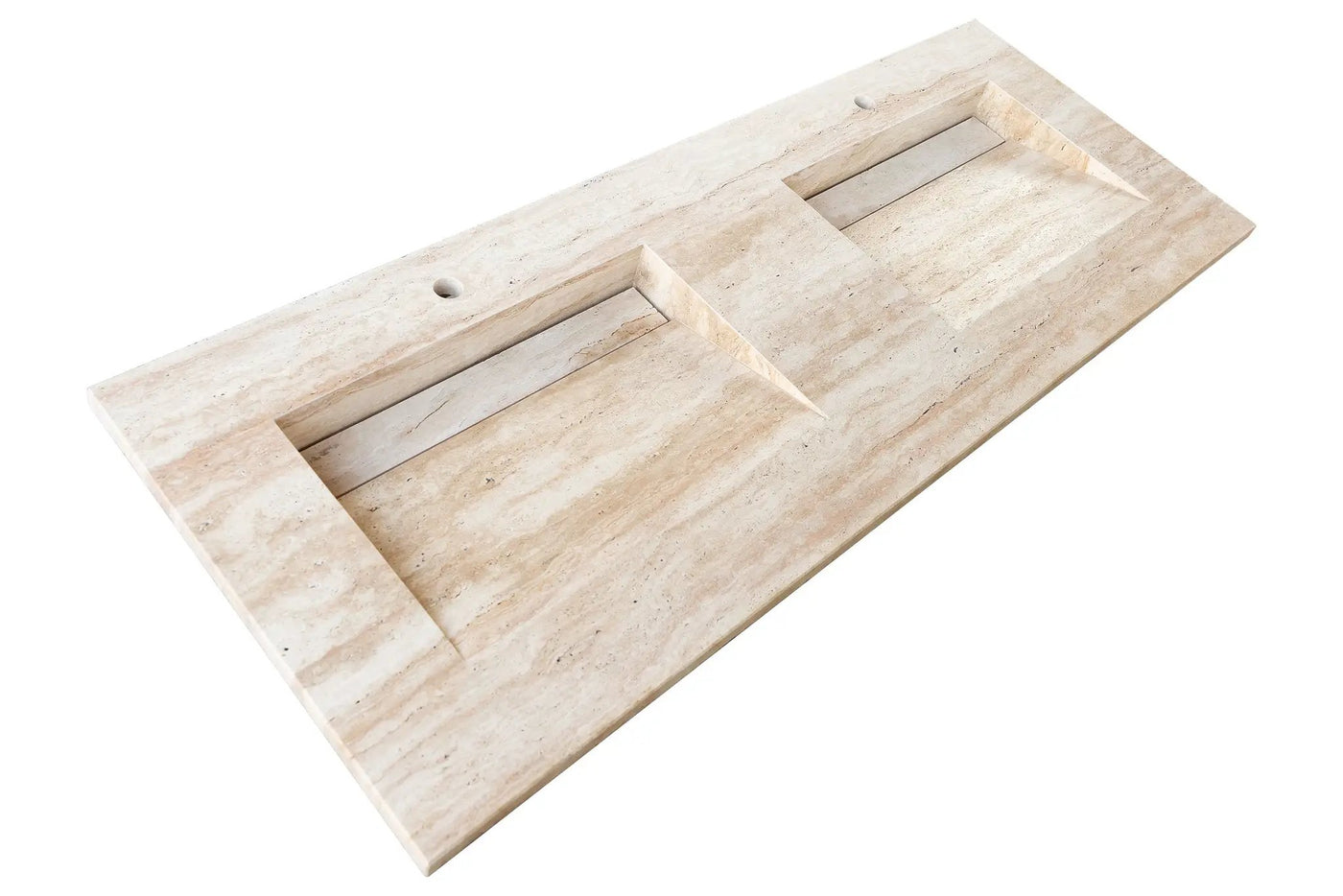 Beige Travertine Vein Cut Double Vanity Bathroom Sink 23 x 60 Turkish Handcrafted by GobekDesign