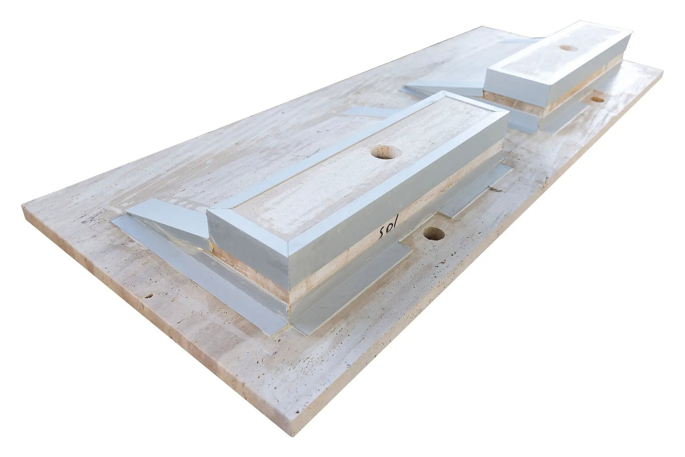 Beige Travertine Vein Cut Double Vanity Bathroom Sink 23 x 60 Turkish Handcrafted by GobekDesign