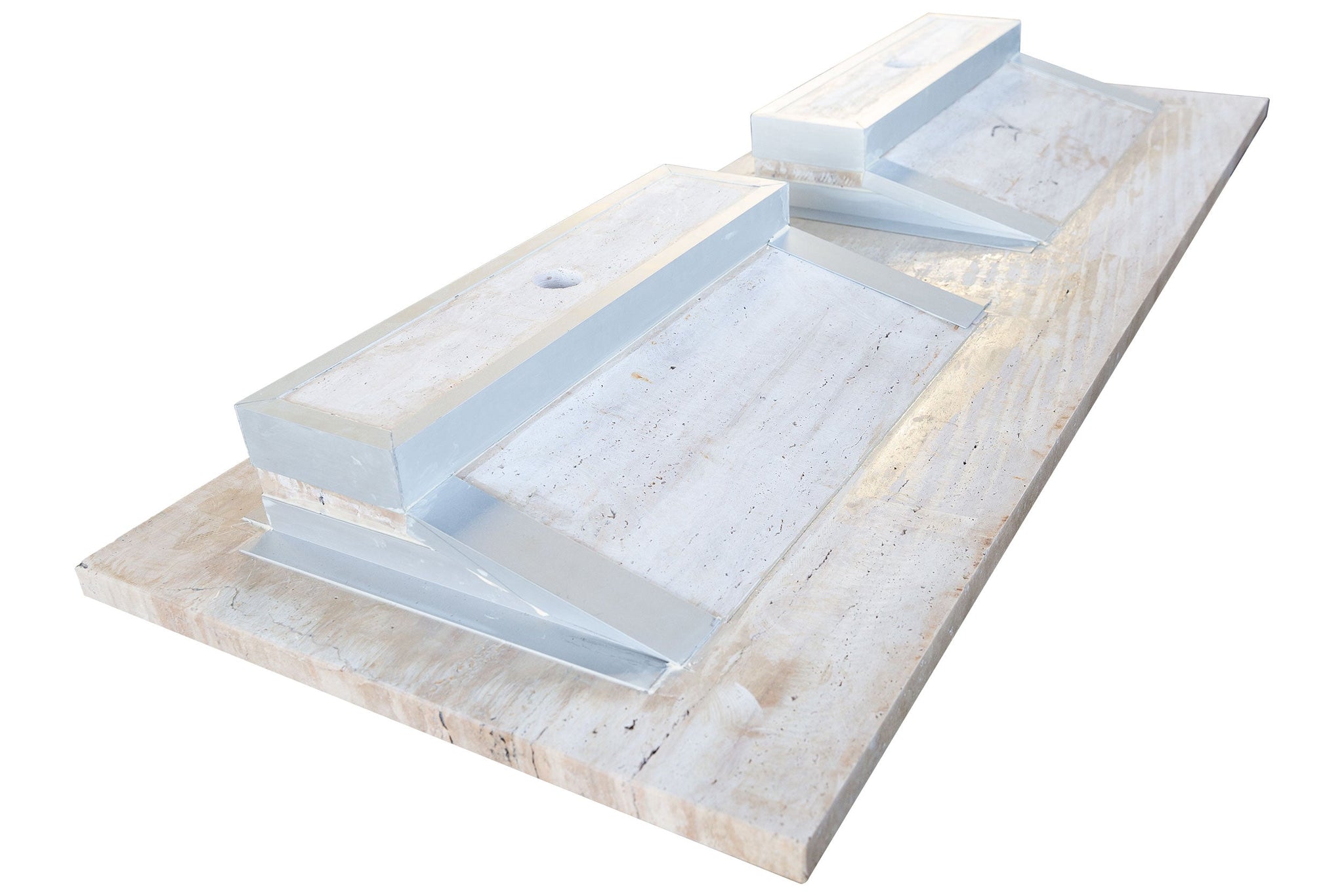 Beige Vein-Cut Travertine Double Bathroom Vanity Top Sink - (W)23" (L)60" (H)5.5" by GobekDesign