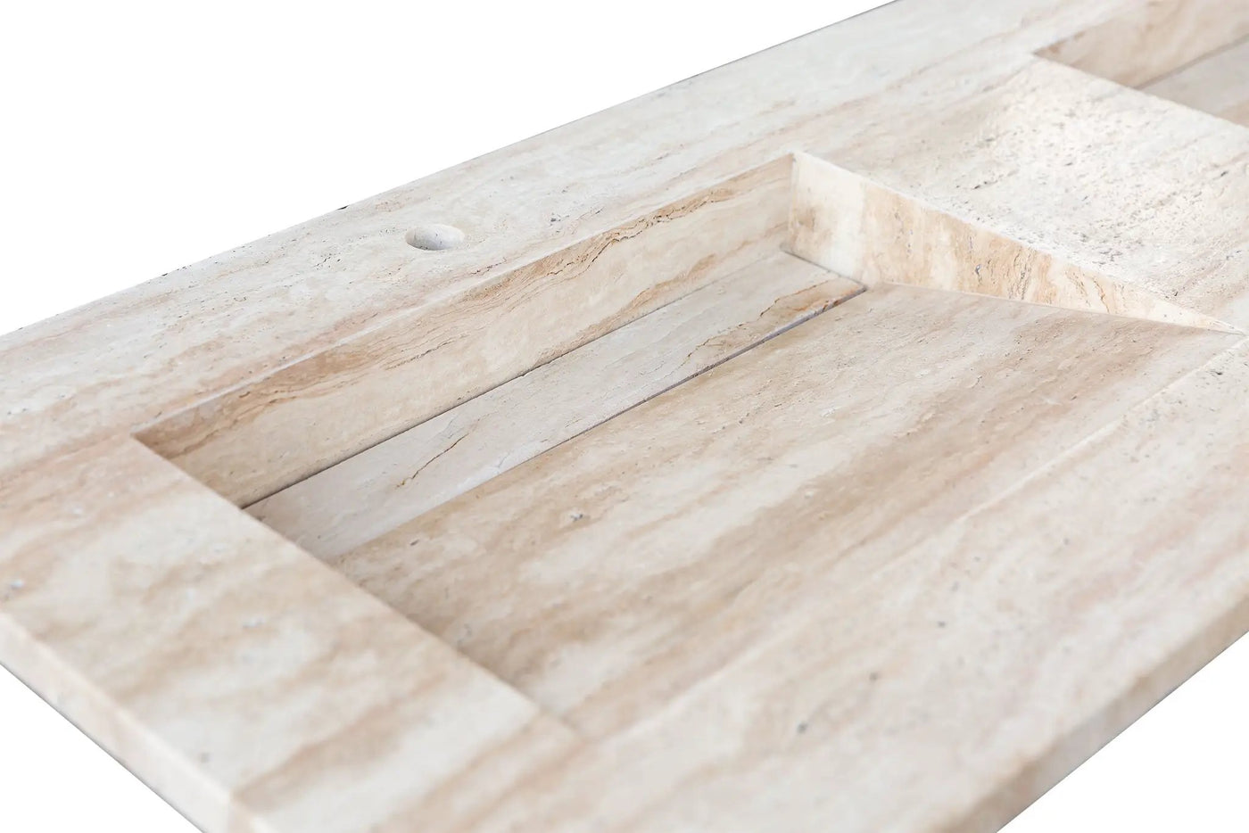 Beige Travertine Vein Cut Double Vanity Bathroom Sink 23 x 60 Turkish Handcrafted by GobekDesign