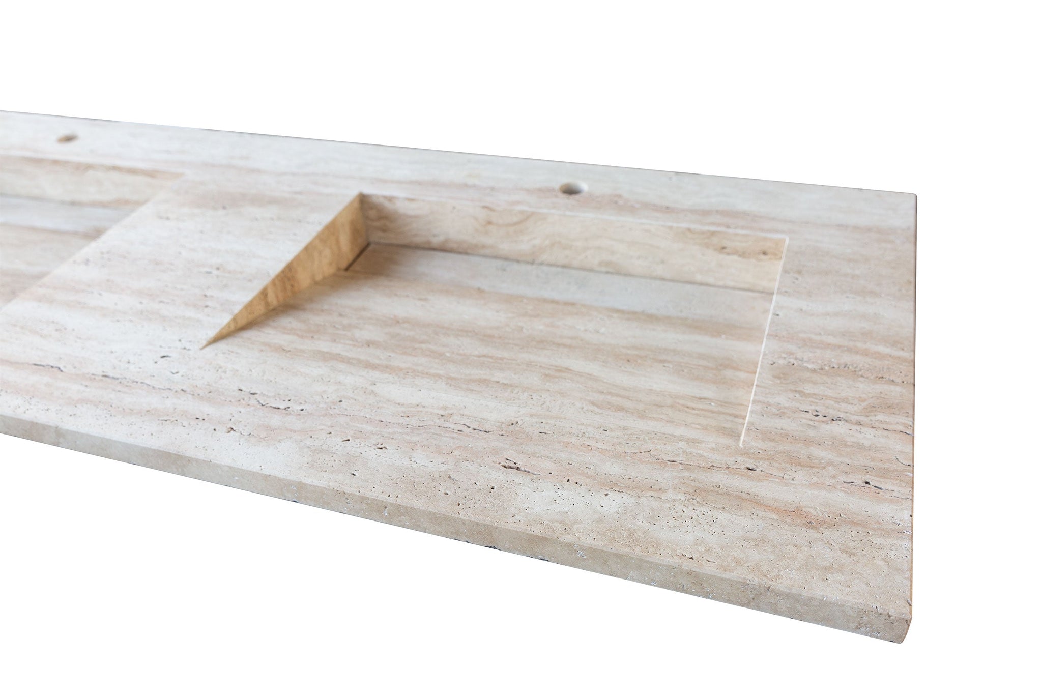 Beige Vein-Cut Travertine Double Bathroom Vanity Top Sink - (W)23" (L)60" (H)5.5" by GobekDesign
